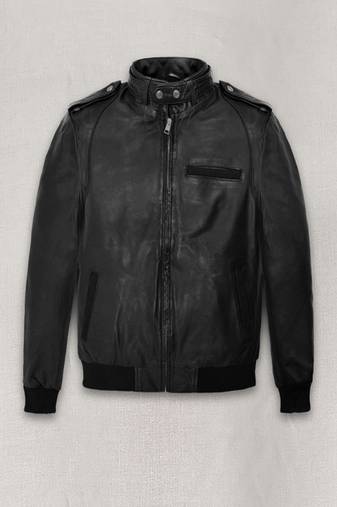 men's black lambskin leather bomber jacket distressed vintage finish