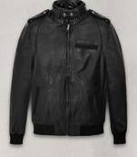 Black bomber leather jacket for men,  retro vintage style distressed