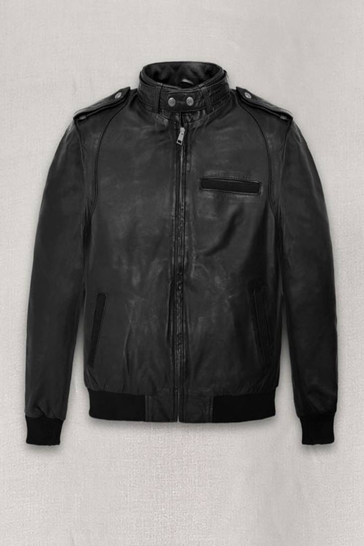 Black bomber leather jacket for men,  retro vintage style distressed