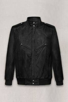 men's black lambskin leather bomber jacket ribbed cuffs and waist exclusive 1