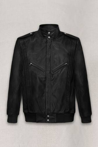 men's black lambskin leather bomber jacket ribbed cuffs and waist exclusive