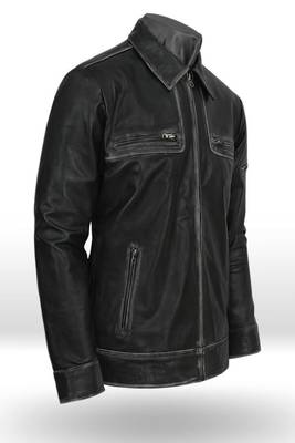 men's black premium lambskin leather jacket distressed vintage finish 1