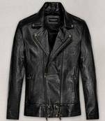 Croc embossed lambskin  black leather biker jacket - asymmetrical zipper