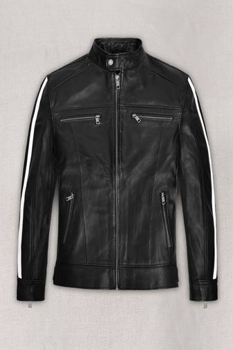 Men's pure slim fit outerwear leather jacket black
