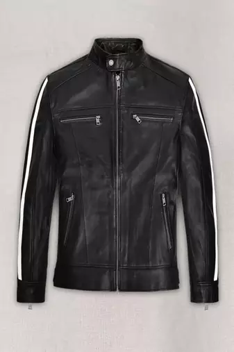 Men's pure slim fit outerwear leather jacket black