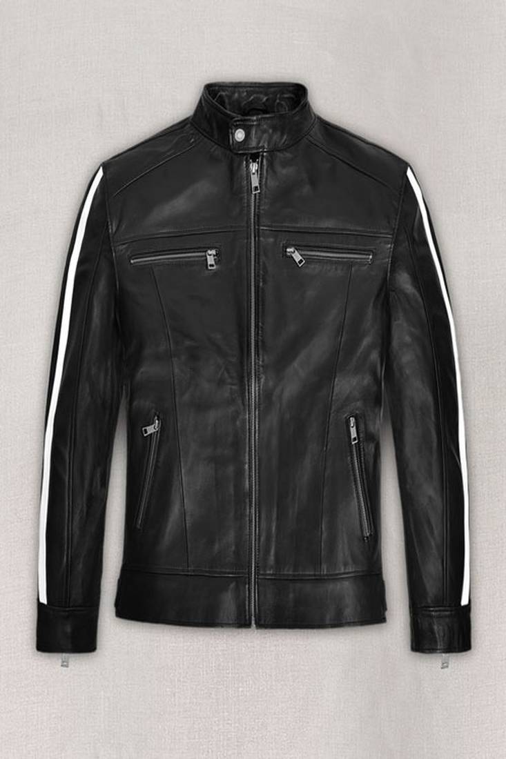 Men's pure slim fit outerwear leather jacket black