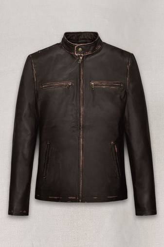 Men's brown vintage celebrity mark wahlberg contraband lambskin leather jacket