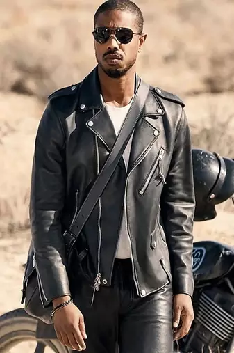 Black sheepskin leather biker jacket: asymmetrical moto style