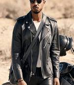 Black sheepskin leather biker jacket: asymmetrical moto style