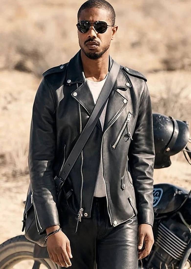 Black sheepskin leather biker jacket: asymmetrical moto style