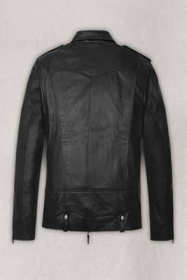 men's black sheepskin leather biker jacket asymmetrical zip closure 2