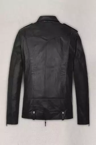 men's black sheepskin leather biker jacket asymmetrical zip closure