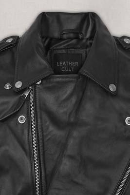 men's black sheepskin leather biker jacket asymmetrical zip closure 3