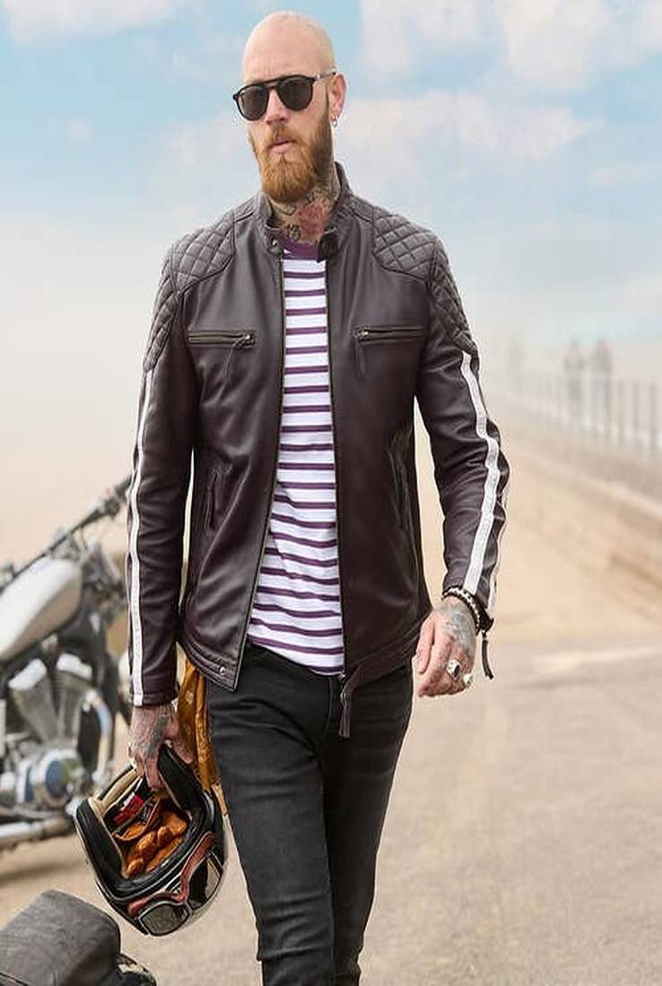 Purple racer mens leather jacket