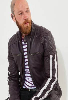 men's purple lambskin leather jacket classic zip up style 3