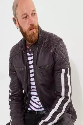 men's purple lambskin leather jacket classic zip up style