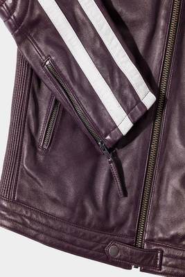 men's purple lambskin leather jacket classic zip up style 4