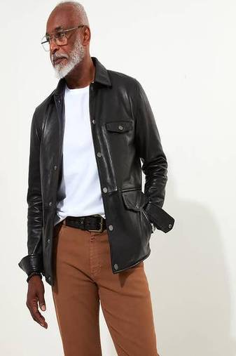 Joe browns black classic leather 100% cotton jacket with vintage check lining