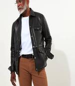 Joe browns black classic leather 100% cotton jacket with vintage check lining