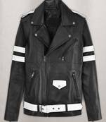 Elevate your style: the 'apex' leather jacket with white stripes