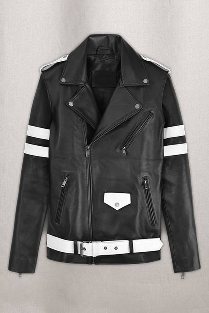 Elevate your style: the 'apex' leather jacket with white stripes