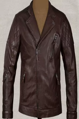 Men brown solid  qultited jacket lamb leather jacket