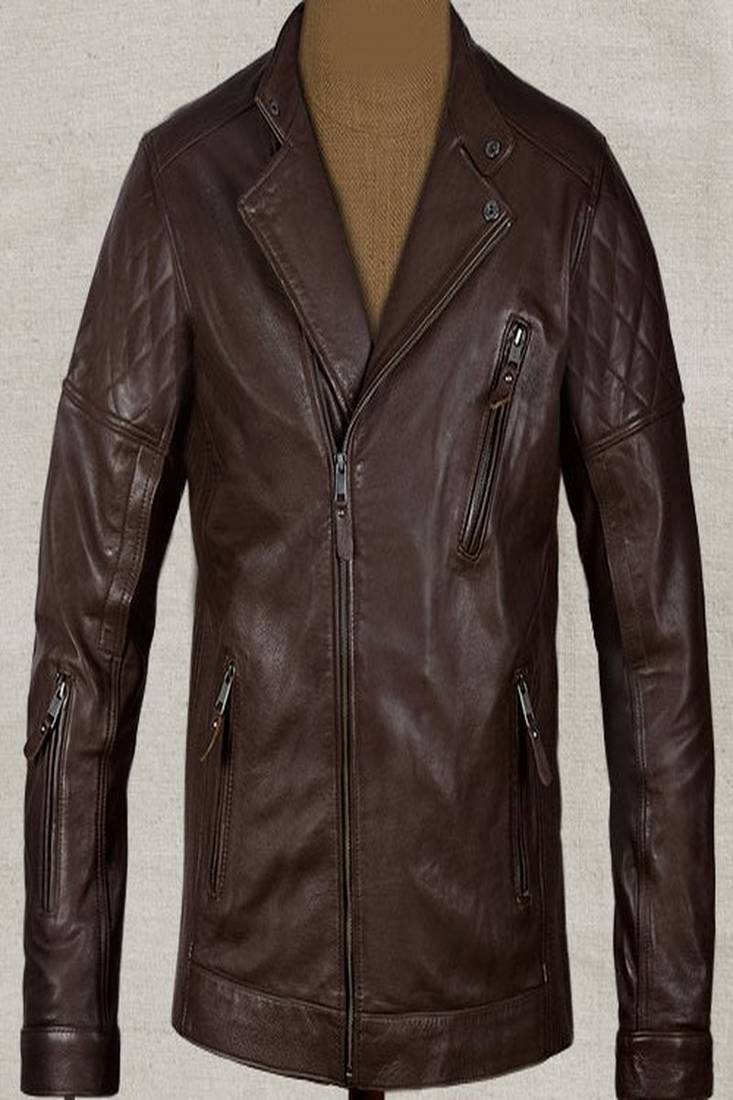 Men brown solid  qultited jacket lamb leather jacket