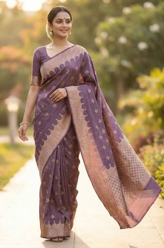 Banarasi viscose silk saree in chiku colour with  zari meenakri work