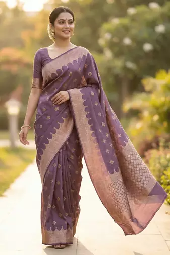 Banarasi viscose silk saree in chiku colour with  zari meenakri work