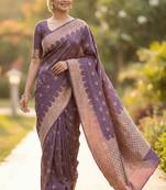 Banarasi viscose silk saree in chiku colour with  zari meenakri work