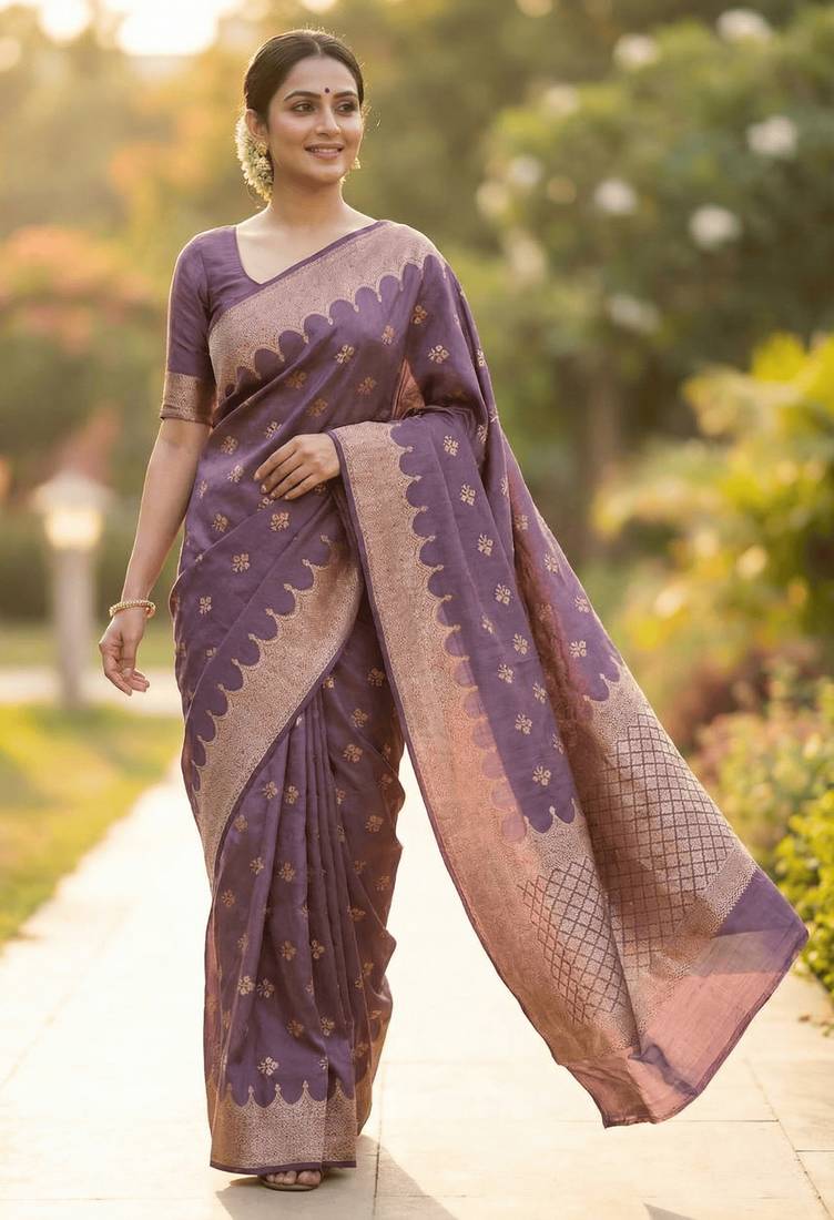 Banarasi viscose silk saree in chiku colour with  zari meenakri work