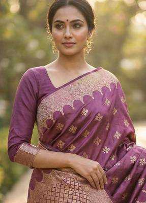 Banarasi viscose silk saree in chiku colour with  zari meenakri work 2