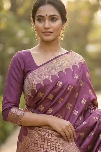 Banarasi viscose silk saree in chiku colour with  zari meenakri work