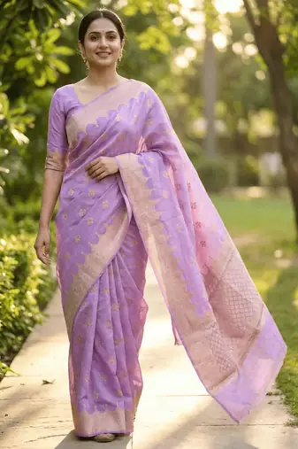 Banarasi viscose silk saree in lavender colour with  zari meenakri work