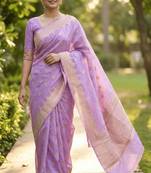 Banarasi viscose silk saree in lavender colour with  zari meenakri work