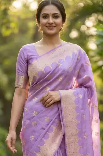 Banarasi viscose silk saree in lavender colour with  zari meenakri work