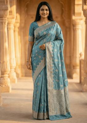 Banarasi viscose silk saree in seagreen colour with  zari meenakri work 1