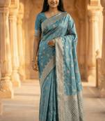 Banarasi viscose silk saree in seagreen colour with  zari meenakri work