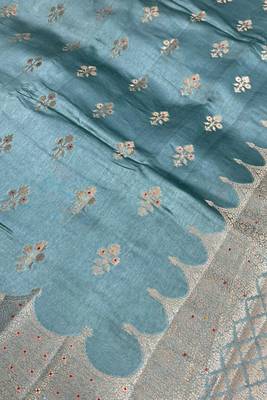 Banarasi viscose silk saree in seagreen colour with  zari meenakri work 3