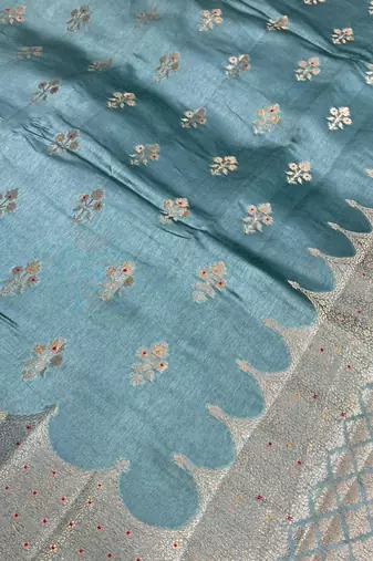 Banarasi viscose silk saree in seagreen colour with  zari meenakri work