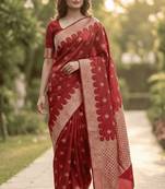 Banarasi viscose silk saree in red colour with  zari meenakri work