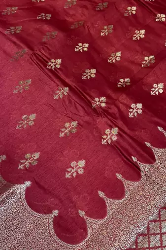 Banarasi viscose silk saree in red colour with  zari meenakri work