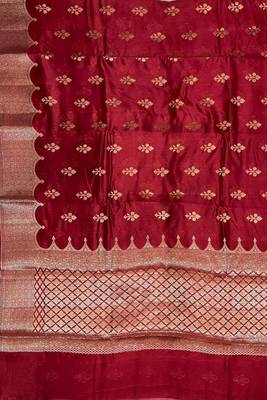 Banarasi viscose silk saree in red colour with  zari meenakri work 4