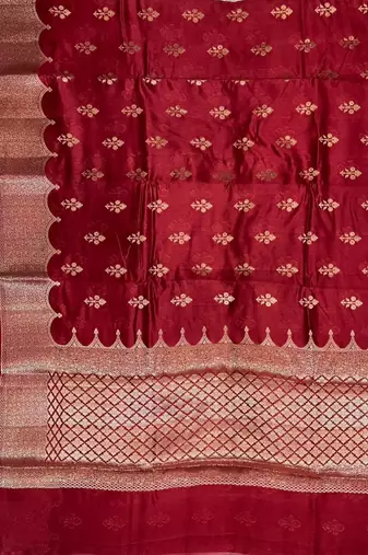 Banarasi viscose silk saree in red colour with  zari meenakri work