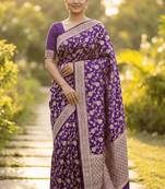 Banarasi viscose silk saree in purple colour with floral zari jaal work