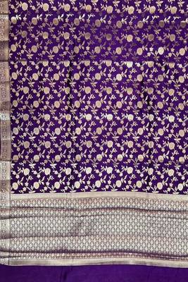 Banarasi viscose silk saree in purple colour with floral zari jaal work 4