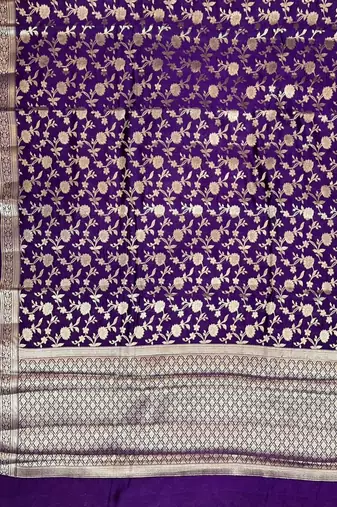 Banarasi viscose silk saree in purple colour with floral zari jaal work