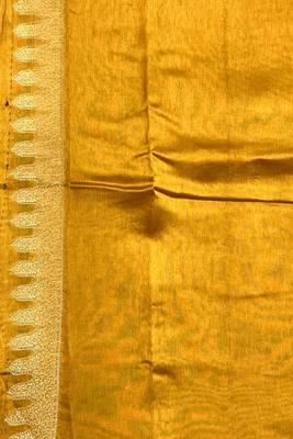 Banarasi viscose silk saree in mustard colour with leaf zari meenakari work 4
