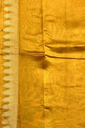 Banarasi viscose silk saree in mustard colour with leaf zari meenakari work