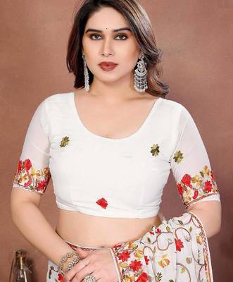 Off white georgette embroidered saree 2